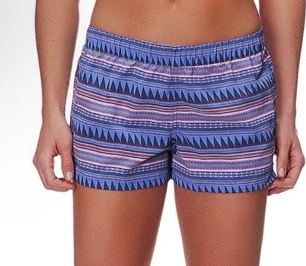 Patagonia Women Blue Geometric Aztec Printed Barely Baggies Shorts Small Outdoor